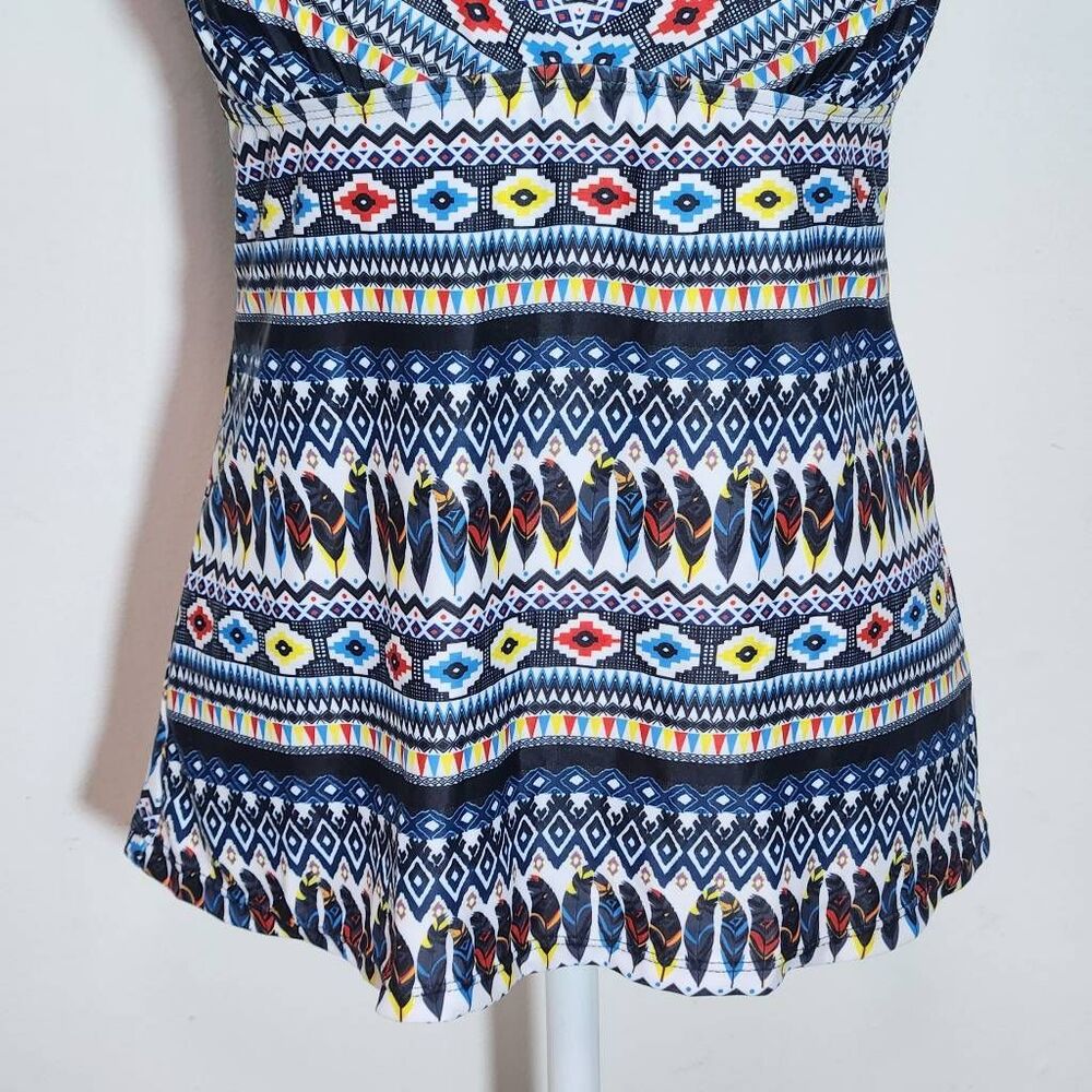 Yonique Feather Print Boho Tankini Top NWT Size Medium Aztec Print Tankini - Picture 3 of 11